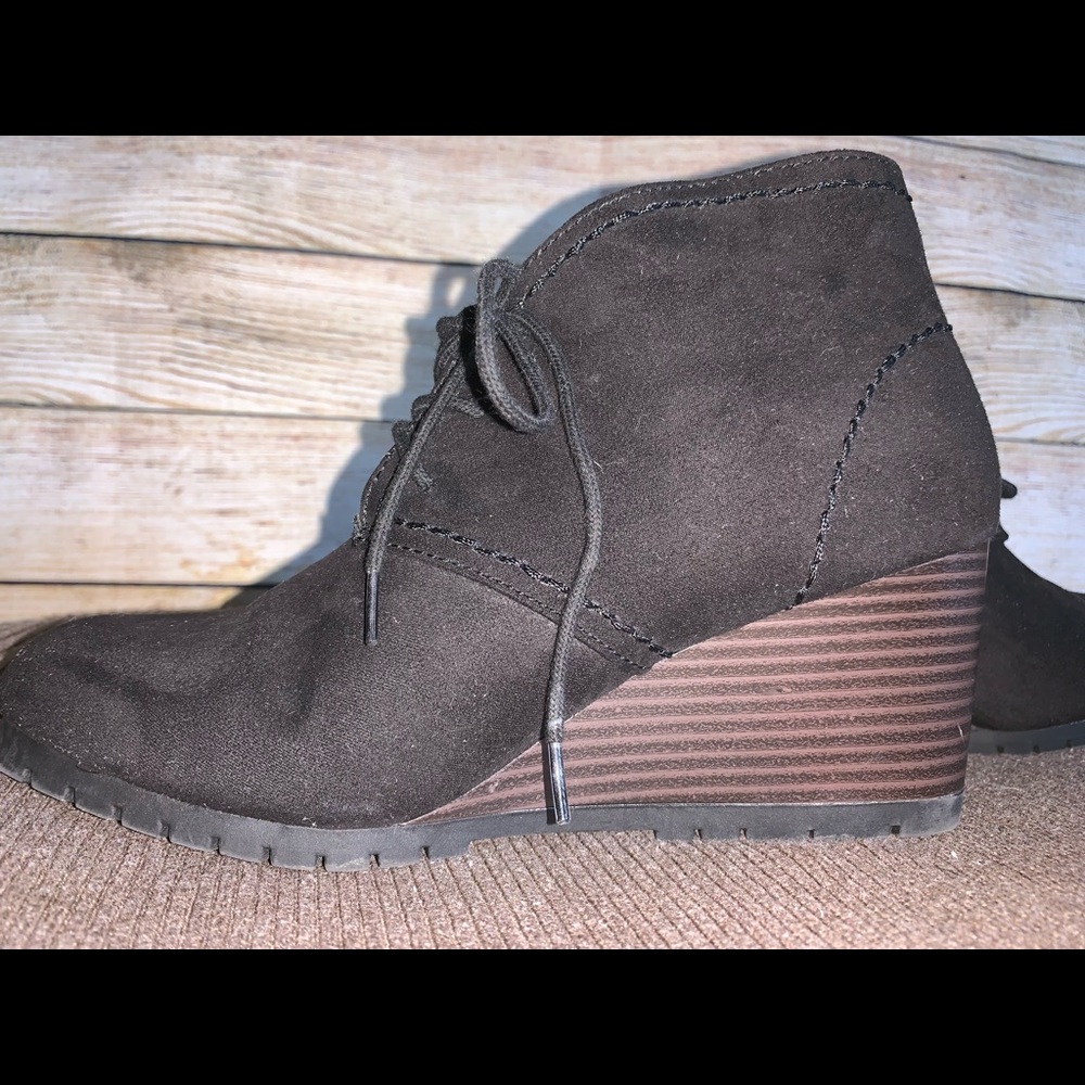 Black Wedge Heeled Booties Size 7